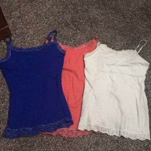 3 spaghetti strap tank tops with lace